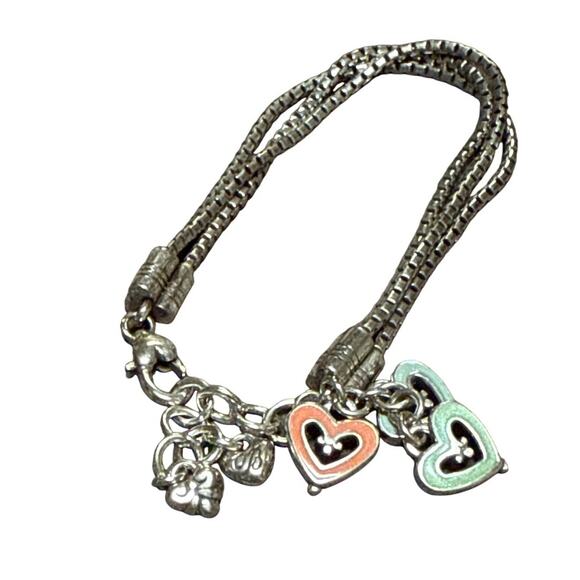 Brighton Enamel Three Open Coated Hearts Three Strand Bracelet - Picture 1 of 7
